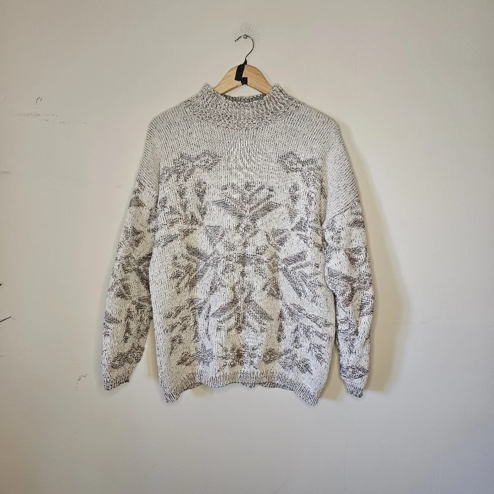 Vintage Castle Square Mock Neck Snowflake Knit Sweater Size Large